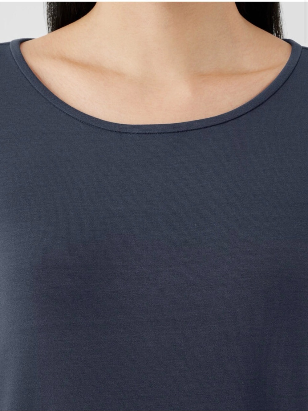 Eileen Fisher Stretch Jersey Knit Jewel Neck Long Sleeve Midi Dress Slate Blue - Picture 2 of 4